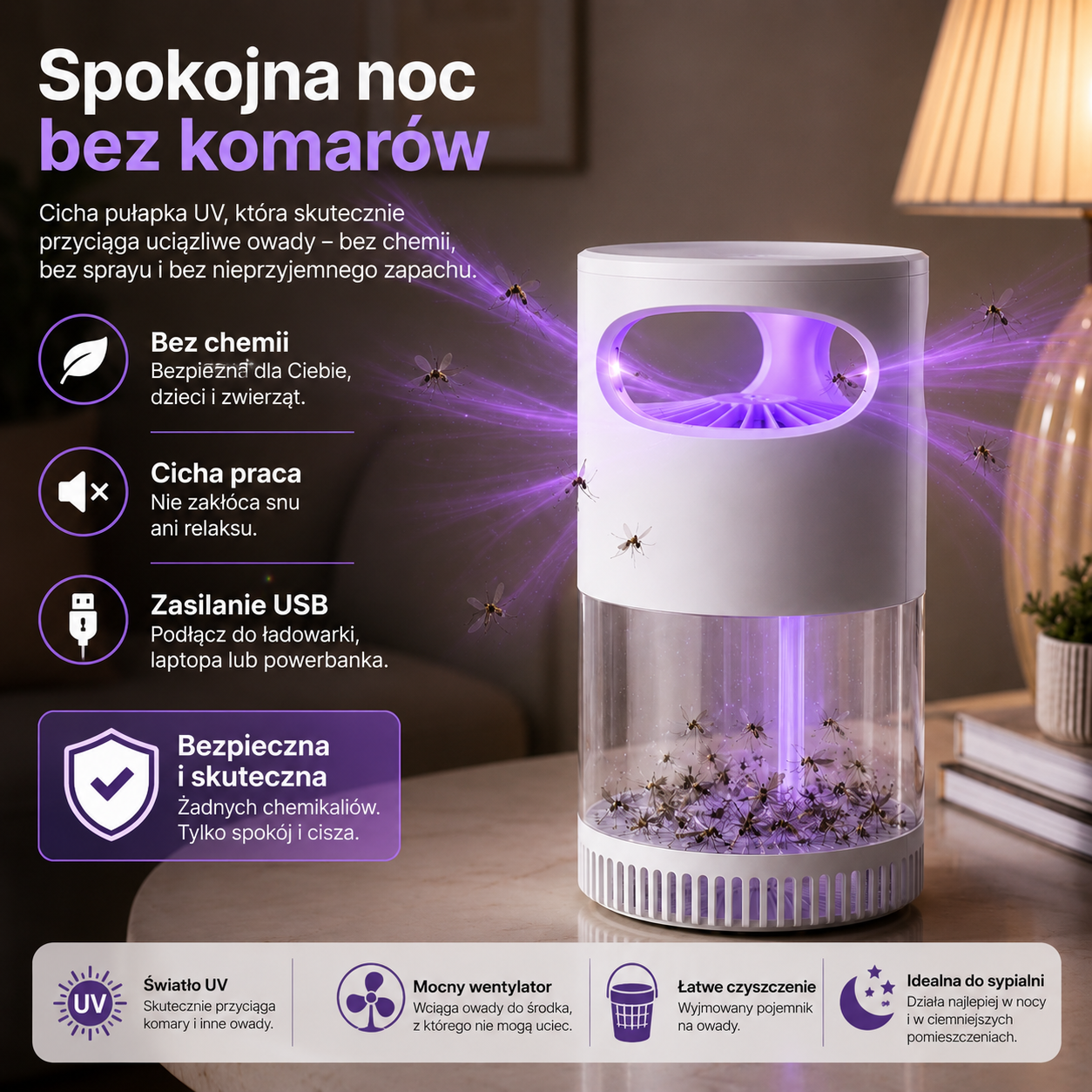 Cicha pułapka UV na komary – LetniKomfort SilentTrap™